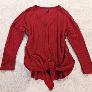Red long sleeve button up top